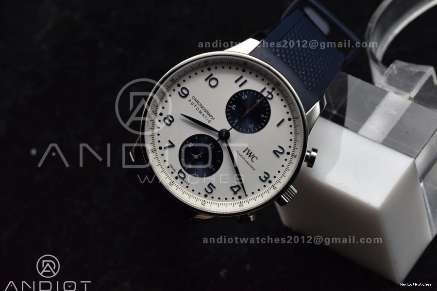 WeatherProof A Blue Chrono Dial Best 1:1 1011 Rubber Edition on Blue White Portuguese IW3716 Z+F Strap 0522